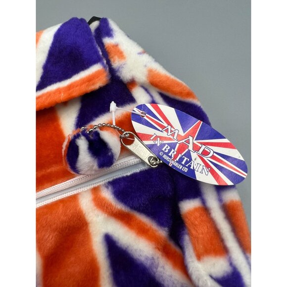 Union Jack Plush Backpack Zipper Pocket Small Pom Pom Key Ring Adjustable - Picture 12 of 16